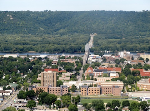 View of Winona State University from Garvin Heights lookout.