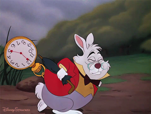 cartoon rabbit running with clock