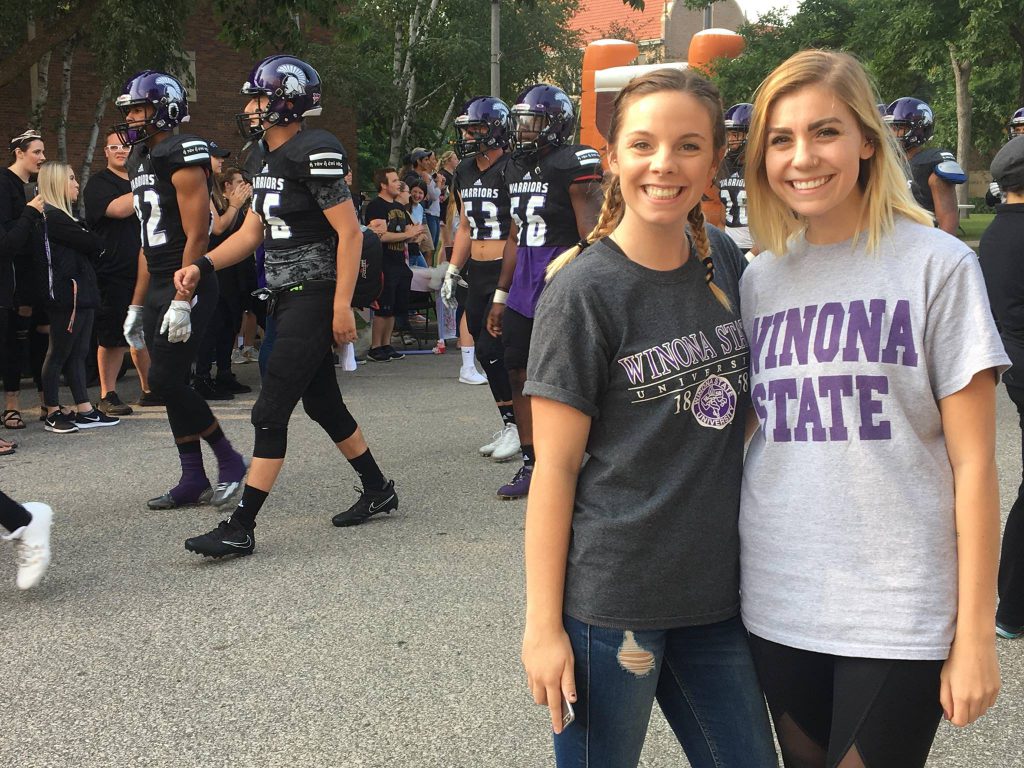 Two WSU students posing for a picture during the Warrior Walk.