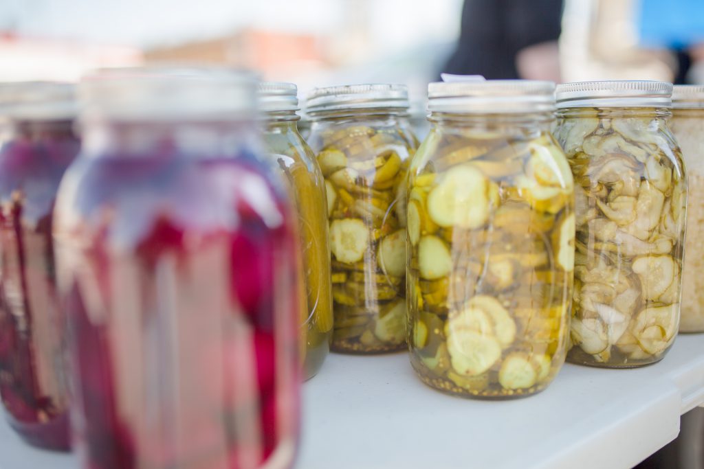Canned beets and pickles at the Winona Farmer's Market.