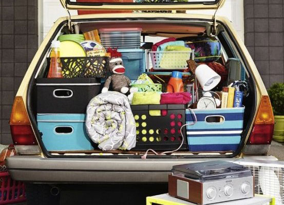 The back of a car all packed up with college essentials.