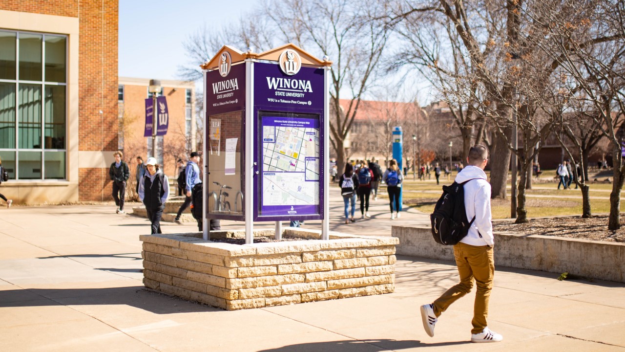 Students walking around the WSU campus
