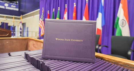 WSU diplomas placed together in preparation for commencement ceremonies. 