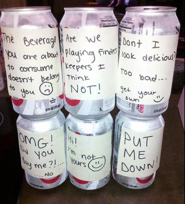 soda cans with handwritten lables