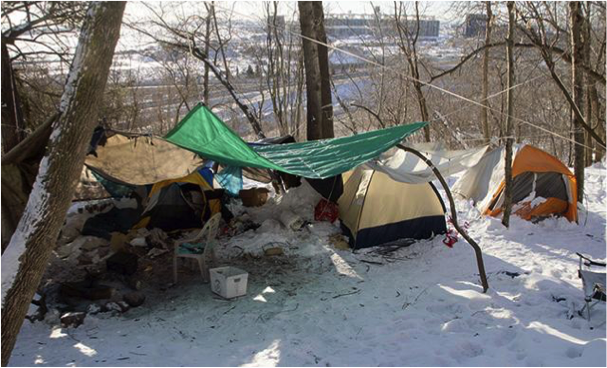 A homeless camp in Duluth, MN. Photo taken from minnpost.com.