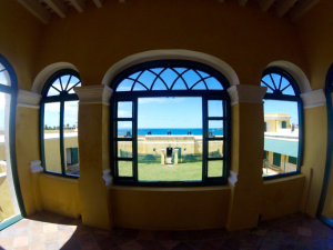 A view of Christiansted from inside a building