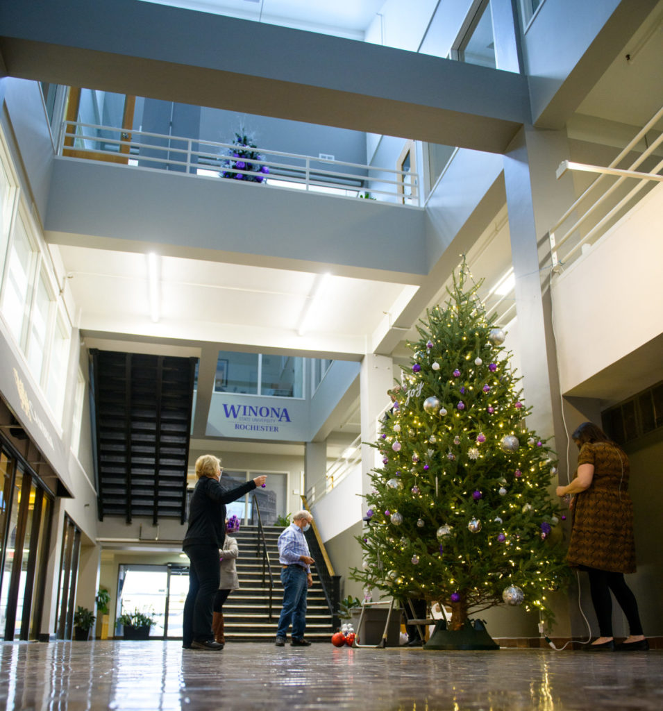 Holiday trees on display at WSU-Rochester on Broadway 