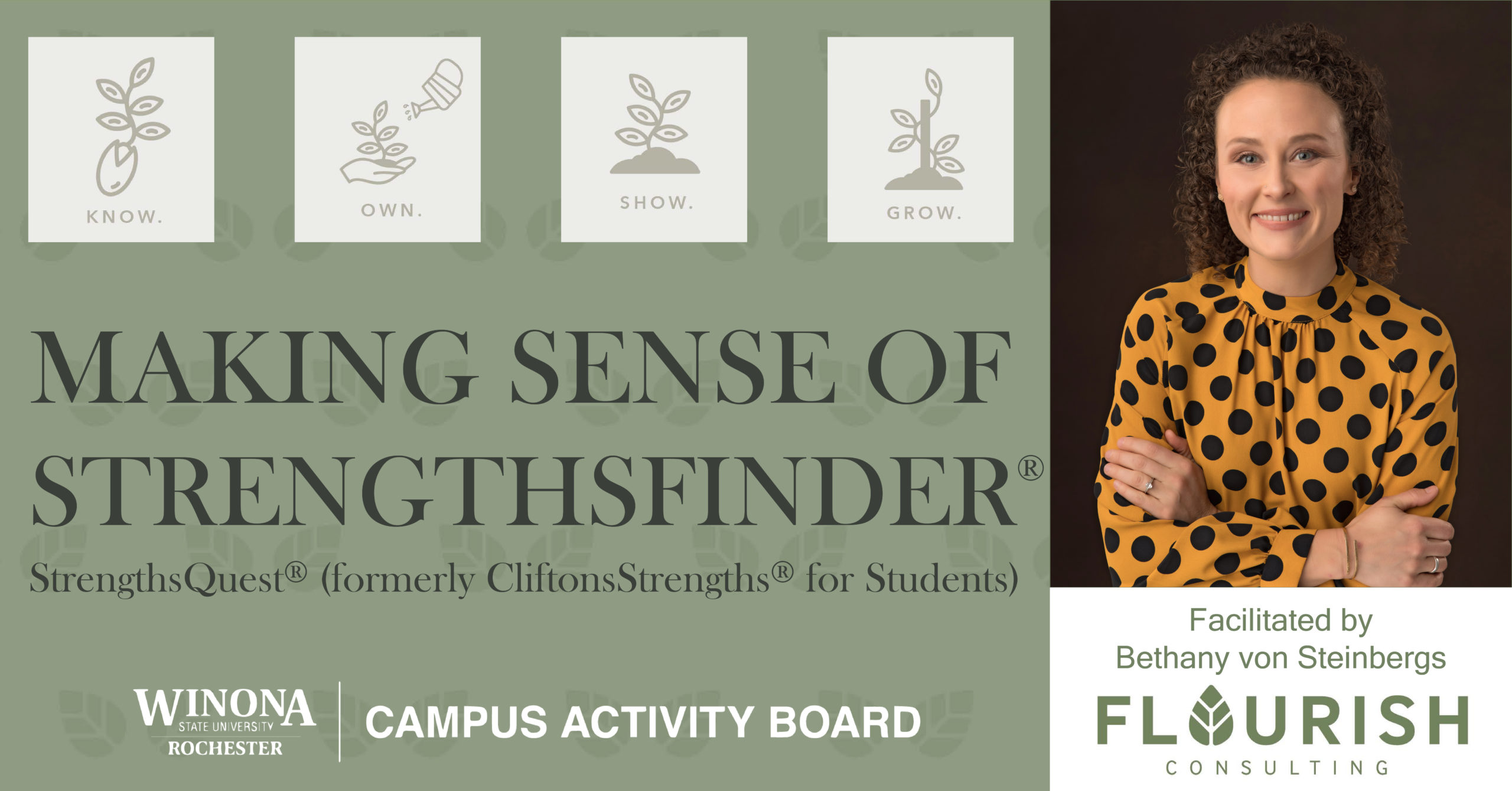 WSU-Rochester students are invited to a "Making Sense of StrengthsFinder" Workshop.