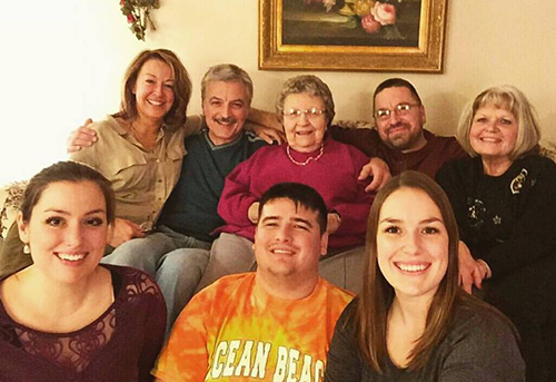 My dad's side of the family. Back to front: My dad's girlfriend, dad, grandma, uncle and aunt with my sister, brother-in-law and me during Christmas two years ago.