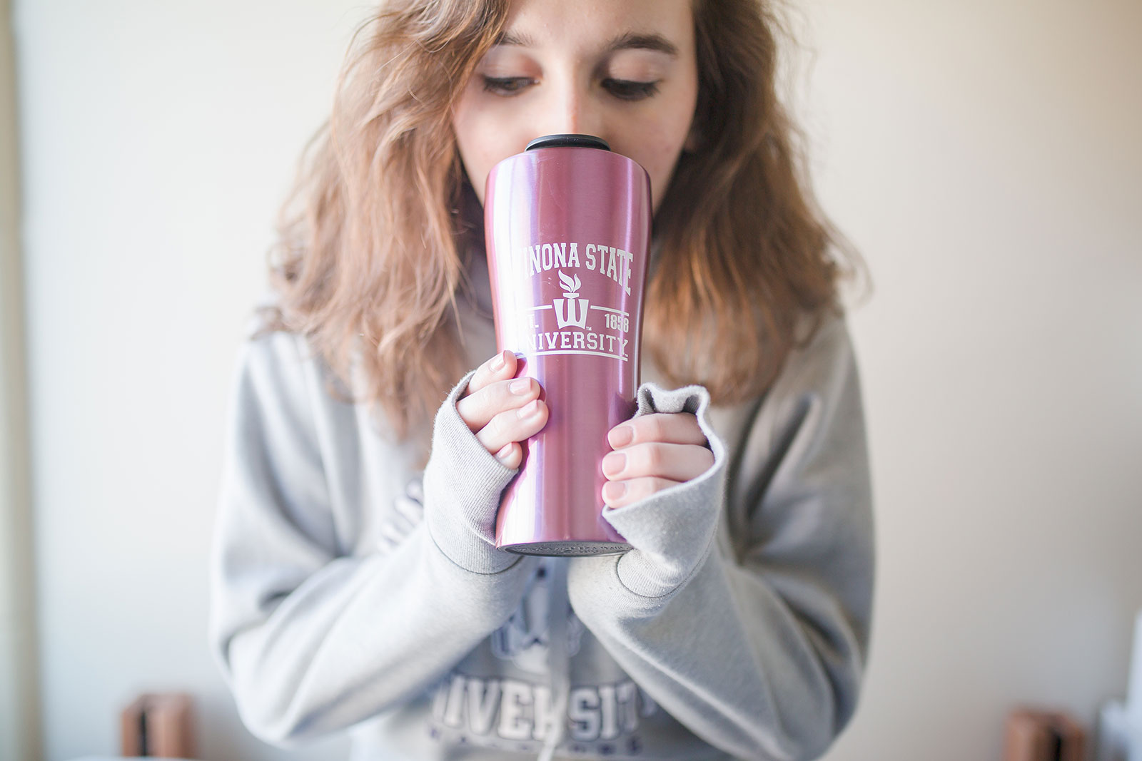 Student drinking coffee