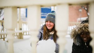 students in the snow