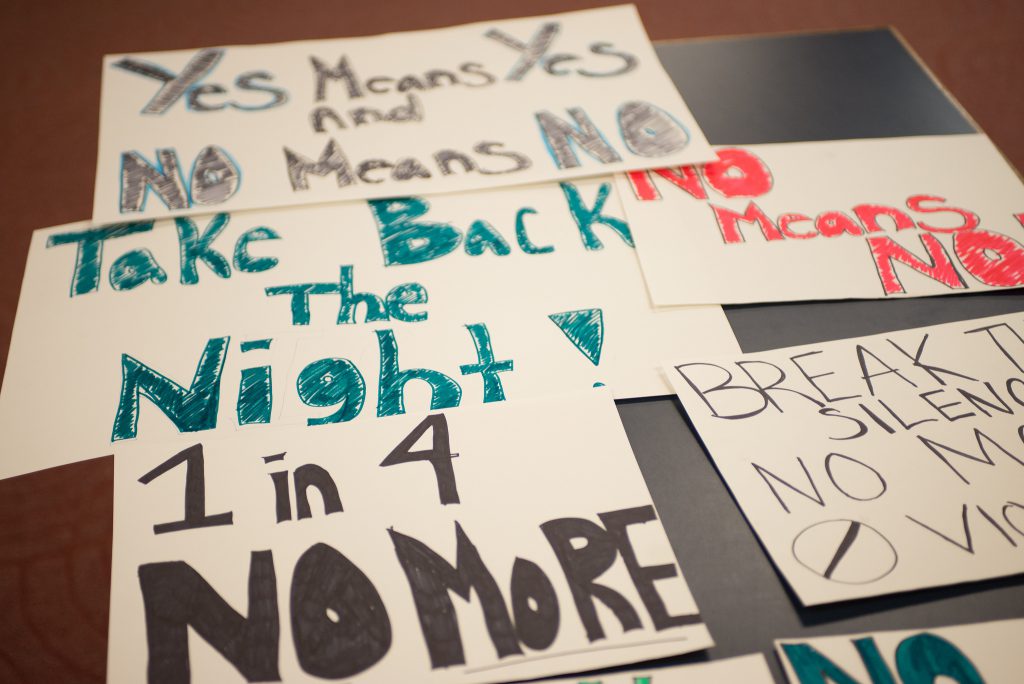 Posters from the Take Back the Night event.