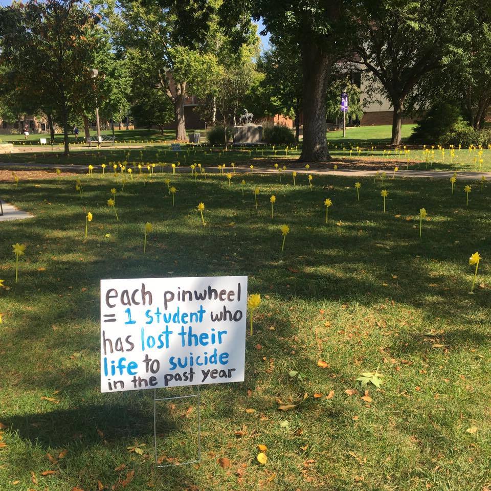 Pinwheels on campus to represent each student who commits suicide every year.